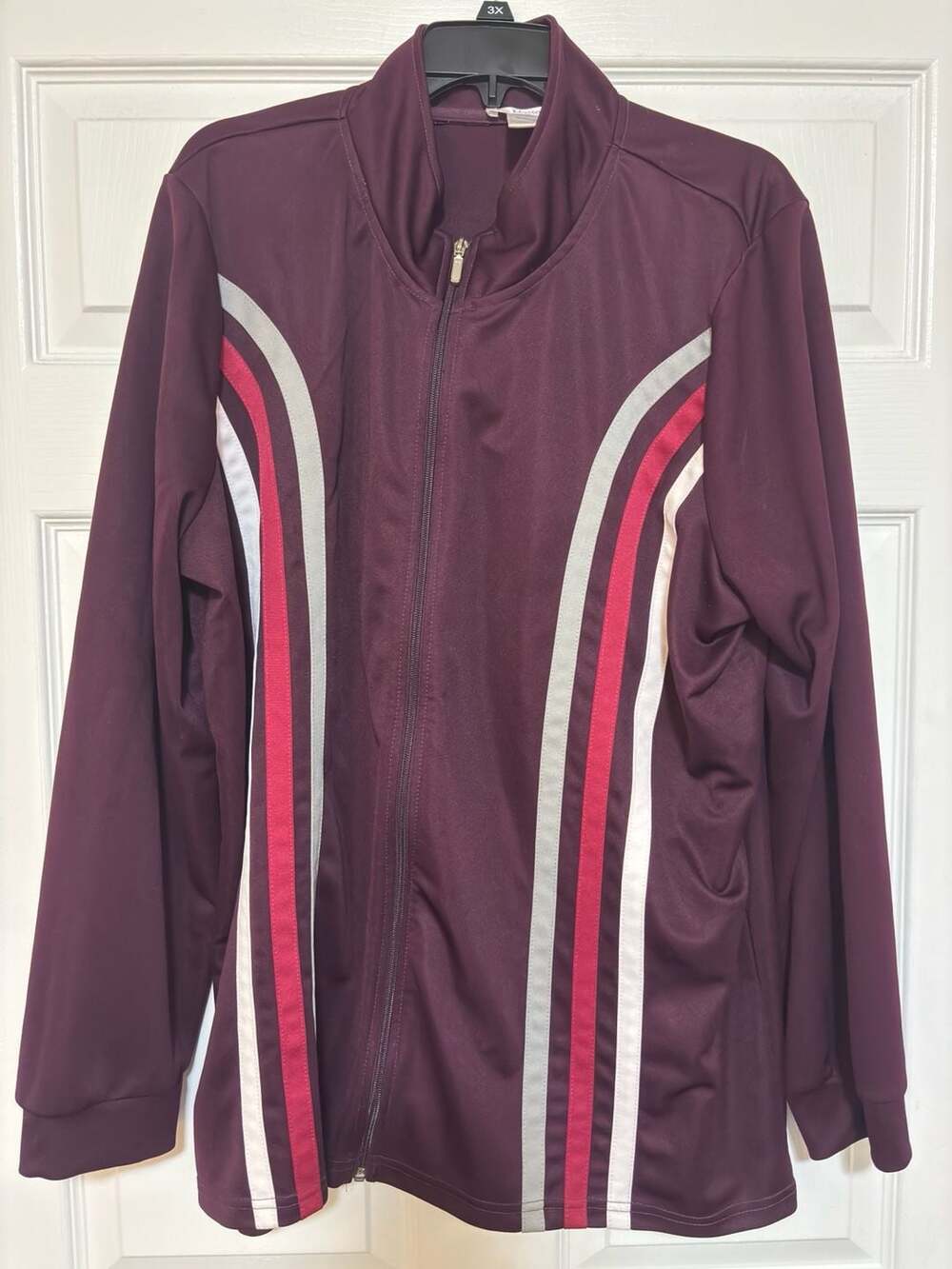 Masseys Women's Burgundy Full-Zip Athletic Track Jacket with Striped Detail